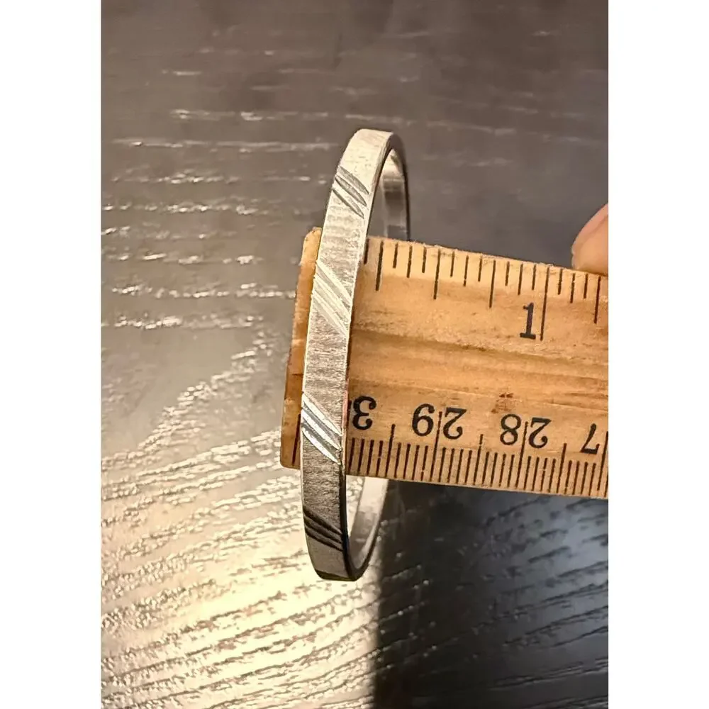 Vintage Signed Monet Silver Tone Etched Bangle Bracelet 7.5“